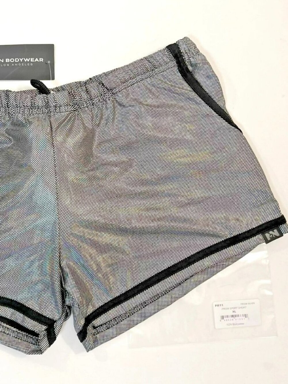 N2N Bodywear - Size XL - Polyester Blend Prism Sport Shorts - Silver/Black